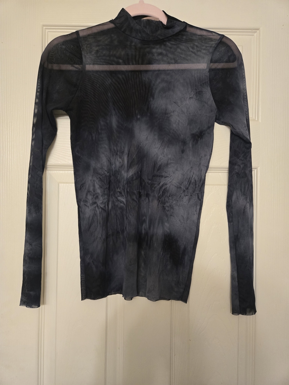 Willow & Root Sheer Tie-Dye Long Sleeve Mock Neck Top - Black/Grey
